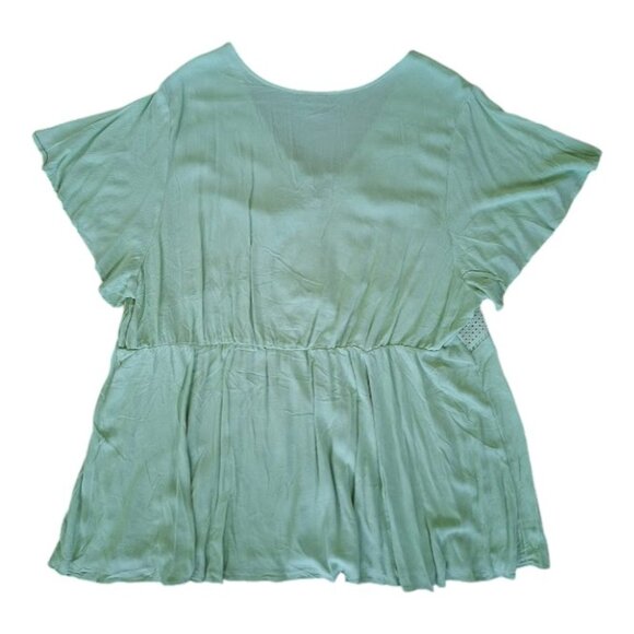 Torrid Babydoll Crinkle Gauze Crochet Inset Lace Up Top Women's Cute Green Sz 5X - Picture 4 of 14